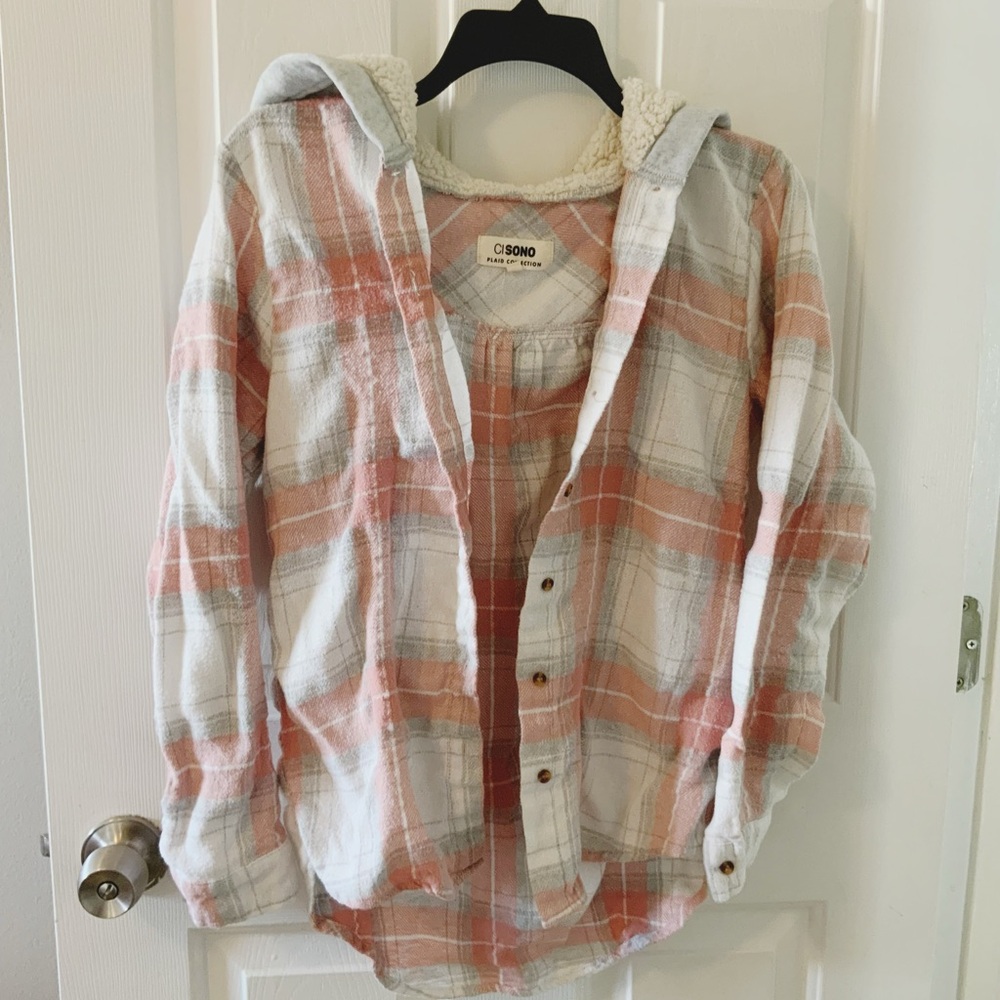 Ci Sono Pink and Cream Plaid Shirt